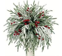 ComfyHarbor Artificial Norfolk Pine Branches With Red Berries, Snow-Dusted Holiday Stems For Christmas Wreaths, DIY Floral Arrangements, Festive Table Centerpieces And Mantel Decorations