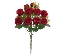 ComfyHarbor Artificial Rose Bouquet with 10 Small Heads, Realistic Plastic Floral Arrangement for Weddings, Home Decoration, Photography Props, for VERSATILE Desktop(Red)