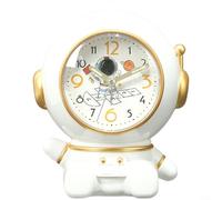 ComfyHarbor Astronaut Theme Alarm Clock for Kids, Musical Dual Chime Snooze, Silent Sweep Second Hand, Easy Knob Control, ABS Acrylic Table Decor, Gold Blue Red(A)