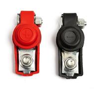 ComfyHarbor Battery Terminal Cable Clamp, Top-Post Connector For Toyota, SAE And DIN Standard Cylindrical Batteries, Red Positive And Negative With Plus Minus Signs, 400A Load Capacity