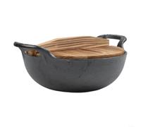 ComfyHarbor Cast Iron Wok Flat Bottom 20cm Dual Handle(B)