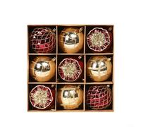 ComfyHarbor Christmas Ball Ornaments Set 9 Pieces Shatterproof Plastic Tree Decorations Hanging Holiday Decor With Glitter Finish Red Gold Black White(Red goldB)