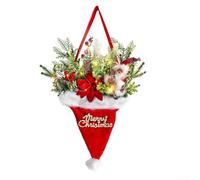 ComfyHarbor Christmas Santa Hat Wall Hanging with LED Lights and Red Berries Holiday Door Decor Festive Home Decoration 25.59 Inch