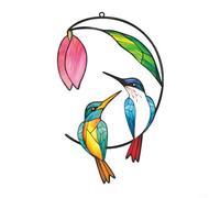 ComfyHarbor Colorful Hummingbird Metal Wall Art, Stained Glass Sun Catcher With Suction Cup, Vibrant Garden Ornament For Home Decor, 12.5x20.3cm
