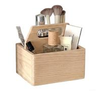 ComfyHarbor Desktop Storage Box Wooden 3 Compartments with Carry Handle Small Item Organiser for Cafe Teahouse 14x11x7.5cm(White)