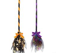 ComfyHarbor Detachable Halloween Witch Broom Mesh DIY Costume Accessory Party Dance Prop Cosplay Decoration Spooky Spider Web Design 90 cm(witch hat)