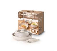 ComfyHarbor Detachable Handle Cookware Set 5pc Non-Stick White | One-second snap mechanism, stovetop to table, space-saving stack design, non-stick coating, white finish