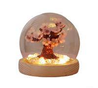 ComfyHarbor DIY Handmade For Cherry Blossom Night Light Kit with Wooden Base Acrylic For Crystal Flowers Glass Globe Ornament for Desktop or Bedroom Decor, 10x10cm, Battery(for CHERRY blossoms)