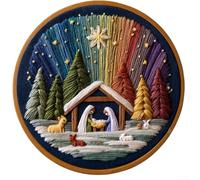 ComfyHarbor DIY Nativity Embroidery Kit With Pre-Printed Fabric, Colourful Threads And Needles For Beginner Or Experienced Crafters, 20X20cm Christmas Holiday Decoration(B)