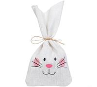 ComfyHarbor Easter Present Bag Cotton Linen Bunny Ears Candy Tote With Heat Transfer Print, Reusable Treat Sack For Holiday Party, School Event And Festive Decoration, White 23X11cm(1pcs)