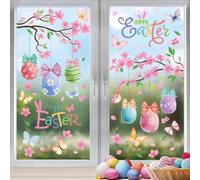 ComfyHarbor for static Easter Window Stickers Reusable No Glue Required | Double-sided print, vibrant colors inside out, PVC material, 33x70cm large size, bunny egg designs