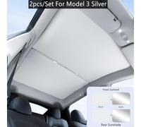 ComfyHarbor Front And Rear Glass Sunroof Shade Reflective Cloth Sun Visor Compatible For Tesla Model 3 2017-2024, Foldable Heat Reduction Interior Sunshade In Silver(For M3 Silver)