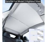 ComfyHarbor Front And Rear Glass Sunroof Shade Reflective Cloth Sun Visor Compatible For Tesla Model 3 2017-2024, Foldable Heat Reduction Interior Sunshade In Silver(For-Highland Silver)