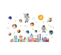 ComfyHarbor Glow in The Dark Space City Wall Stickers, 3-Pack Self-Adhesive PVC Decals with Astronaut and Starry Patterns for Bedroom Living Room Study Decor, 12x12(A)
