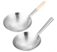 ComfyHarbor Heavy Duty Skimmer Spoon 30cm with Wooden Handle(2pcs) | Thickened steel frame, extra for durable, resists bending, for ideal for heavy daily frying tasks