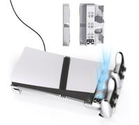 ComfyHarbor Horizontal Cooling Stand - For PS5 SlimPro, With 3-Level Fan System And Dual Controller Charger, Space-Saving Design, ABS Construction White