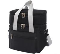 ComfyHarbor Large Insulated Lunch Bag Cooler Double Layer Tote with Mesh Pockets for Camping Picnic Work Commute Food Storage 19.7x14.7x6.7cm Blue(Black)