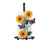 ComfyHarbor Metal Sunflower Kitchen Paper Towel Holder with Butterfly and Leaves Weighted Non-Slip Base for Standard and Large Rolls 13 Inch(A)