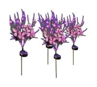 ComfyHarbor Plastic Solar Flower Stake Lights 65cm Purple Outdoor(4pcs) | Auto charge by day, light at dusk, 65cm height, rainproof plastic, 7 flowers 7 butterflies