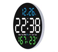 ComfyHarbor Remote Controlled LED Wall Clock With Calendar, Temperature Display, Digital Alarm Clock For Home Bedroom Living Room Decor(Three color lights)