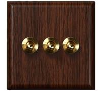 ComfyHarbor Retro Walnut Toggle Light Switch Panel, 86 Type 1/2 Way Rocker, Flame-Retardant PC Construction For Safe And Reliable Control Of Indoor Lighting In Living Rooms, Bedrooms(3 Gang)
