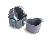 ComfyHarbor Silicone Cake Set, 3-Piece Non-Stick Bakeware for Mousse, Heart Square Round Shapes, Heat Resistant up to 450°F, Dishwasher Safe, Green