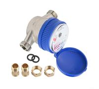 ComfyHarbor Single Flow Dry Cold Water Meter 1/2 Inch with Threaded Adapters for Garden and Home Use, Full Copper Body, Vertical or Horizontal Mounting, Clear Red for DIAL Reading up to 99999.999