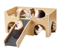 ComfyHarbor Small Pet Wooden House Guinea Pig Hut with Steps Hamster for cave Bed Indoor Run Furniture 38x24x18cm