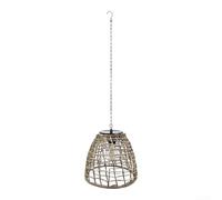 ComfyHarbor Solar Wicker Hanging Lantern 22cm Auto LED Light | Hand-woven rattan shade, natural brown finish, creates patterned light, metal frame, rustic style