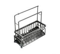 ComfyHarbor Sponge Holder, For Kitchen Sink, Carbon Steel Sink Caddy, With Automatsic Drainage Tray, Rust For Proof Dishcloth Organizer, For Soap, Brush, Rag, Countertop Storage, Silver, 9X3.5x9.8
