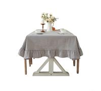 ComfyHarbor Striped Linen Blend Tablecloth, With Ruffle Hem, Dustproof Polycotton Cloth, For Rectangle Dining Table, Coffee Table, Farmhouse Decor(Blue)