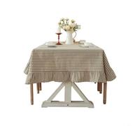 ComfyHarbor Striped Linen Blend Tablecloth, With Ruffle Hem, Dustproof Polycotton Cloth, For Rectangle Dining Table, Coffee Table, Farmhouse Decor(Green)