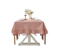 ComfyHarbor Striped Linen Blend Tablecloth, With Ruffle Hem, Dustproof Polycotton Cloth, For Rectangle Dining Table, Coffee Table, Farmhouse Decor(Red)