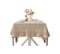 ComfyHarbor Striped Linen Blend Tablecloth, With Ruffle Hem, Dustproof Polycotton Cloth, For Rectangle Dining Table, Coffee Table, Farmhouse Decor(Beige)