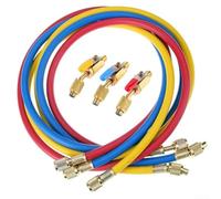 ComfyHarbor Three-Colour HVAC Hose Kit with Compact Ball Valve, 1/4 Inch Brass Alloy and Rubber, 1.5m Or 1.8m Length, for R410A R134A R407C Refrigeration, 500 to 4000 PSI(A)