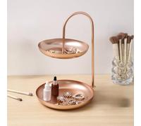 ComfyHarbor Two-Tier Metal Snack And Fruit Tray With Elegant Retro Design, Sturdy Iron Construction, High-Temperature Paint Finish For Living Room Or Coffee Table Display, Gold(Rose Gold)