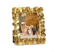 ComfyHarbor Vintage Ginkgo Resin Picture Frame 4x6 Ginkgo Biloba Texture Glass Front Tabletop or Hanging Gold Leaf Decor Anniversary Photo Frame(A)