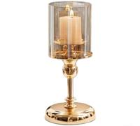ComfyHarbor Vintage Glass Candle Holders Set with Elegant Iron Base, Decorative Candlesticks for Romantic Home Decor in Living Room, Dining Table, Bedroom, Hotel, or(large gold)