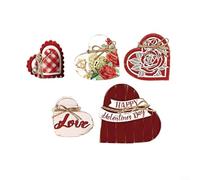 ComfyHarbor Wooden Heart Shaped Easter Decor, 5 Piece Solid Wood Ornaments, Red Holiday Tabletop Decoration for Home Garden Party, Sizes 3.94-5.91inch/