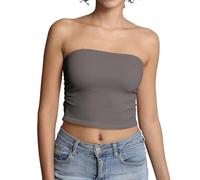 Comfyin Tube Tops for Women Strapless Bandeau Sleeveless Crop Top Basic Backless Summer Going Out Tank Top,Khaki,L