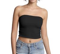 Comfyin Tube Tops for Women Strapless Bandeau Sleeveless Crop Top Basic Backless Summer Going Out Tank Top,Black,M