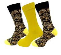 COMFYLOT & KK TRADERS MCR LTD 3 Pairs Men's Alexander Green luxury Bamboo Designer Socks Paisley 7-11 UK (Yellow)