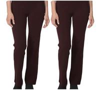 COMFYLOT & KK TRADERS MCR LTD Ladies Boot Leg Pants Elasticated Waist, Womens Soft Pull-On Boot Cut High Rise Stretch Finely Ribbed Work Bottom Nurse Bootleg Trouser (Pack of 2) Brown-22 Long
