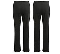 COMFYLOT & KK TRADERS MCR LTD Ladies Boot Leg Pants Elasticated Waist, Womens Soft Pull-On Boot Cut High Rise Stretch Finely Ribbed Work Bottom Nurse Bootleg Trouser (Pack of 2) Black-10 Long
