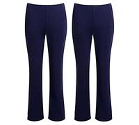 COMFYLOT & KK TRADERS MCR LTD Ladies Boot Leg Pants Elasticated Waist, Womens Soft Pull-On Boot Cut High Rise Stretch Finely Ribbed Work Bottom Nurse Bootleg Trouser (Pack of 2) Navy-14 Short