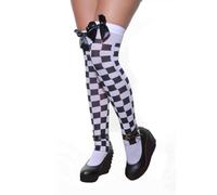 COMFYLOT & KK TRADERS MCR LTD® Ladies Girls Halloween Bloody Stockings, Thigh High Hold Up Lace Satin Bow Stocking - Womens Over Knee Long Socks Fancy Dress Party Props White And Black Checkered