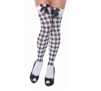 COMFYLOT & KK TRADERS MCR LTD® Ladies Girls Halloween Bloody Stockings, Thigh High Hold Up Lace Satin Bow Stocking - Womens Over Knee Long Socks Fancy Dress Party Props White And Black Diamante