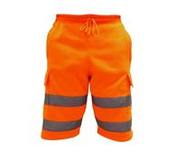 COMFYLOT & KK TRADERS MCR LTD Mens Hi Viz Shorts - High Vis Visibility Work Wear Cargo Short Trouser - Multi Pocket Safety Pant Reflective Tape Security Work Bottoms[Orange,S]