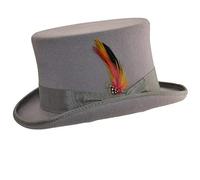 COMFYLOT & KK TRADERS MCR LTD Mens Womens Unisex 100% Wool Satin Lined Top Hat | King Ice Top Hat with Feathers | Wedding Event Hat Small to XXL (Grey- L)