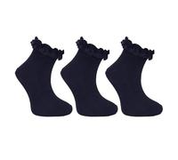 COMFYLOT & KK TRADERS MCR LTD Multipack Kids Girls Back To School Ruffled Trim Frilly Lace Ankle Socks Cotton Rich Uniform Soft Children Frilly Socks pack of 3 Navy, 9-12